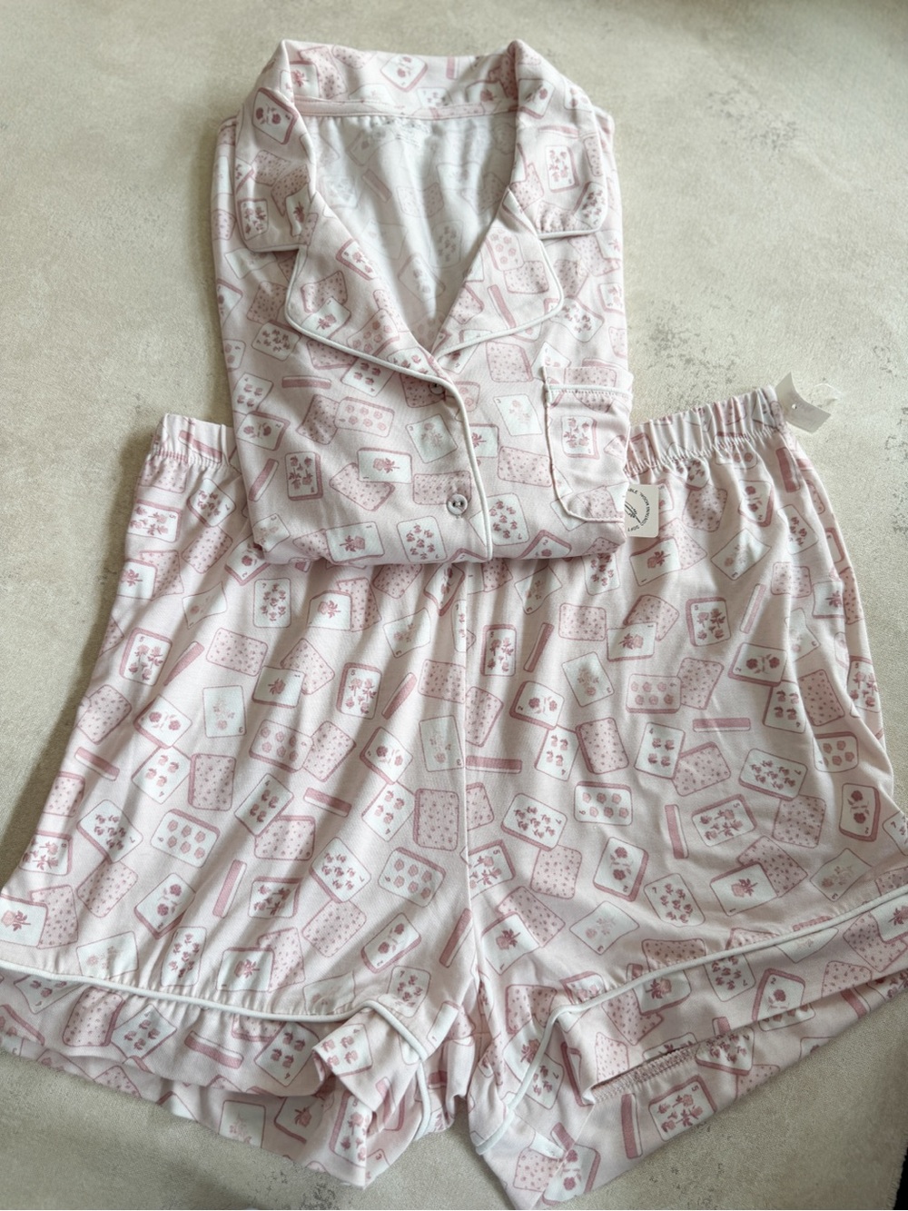 Women’s Pink Mahjong Tiles Print Short PJ Set
